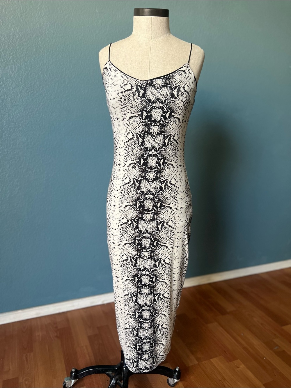 Snake Print Slip‎ Dress in Black and White